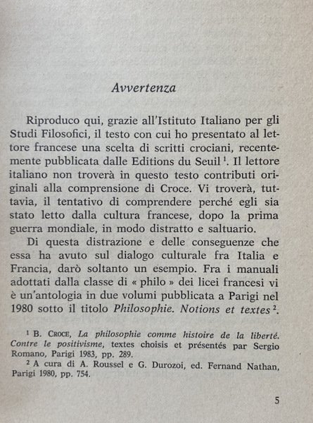 PER LA CONOSCENZA DI (BENEDETTO) CROCE IN FRANCIA