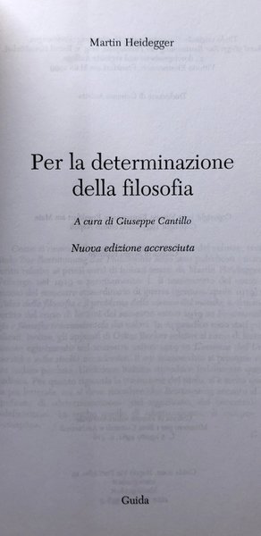 PER LA DETERMINAZIONE DELLA FILOSOFIA. A CURA DI GIUSEPPE CANTILLO