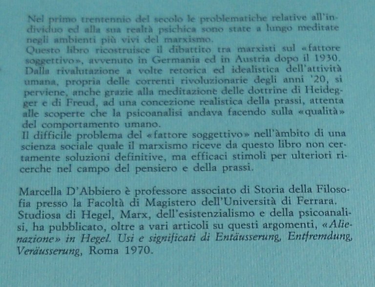 PER UNA TEORIA DEL SOGGETTO: MARXISMO E PSICOANALISI: DIBATTITI FRA …