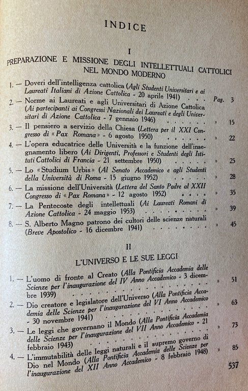 PIO XII DISCORSI AGLI INTELLETTUALI (1939-1954)