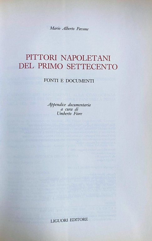 PITTORI NAPOLETANI DEL PRIMO SETTECENTO FONTI E DOCUMENTI. APPENDICE DOCUMENTARIA …