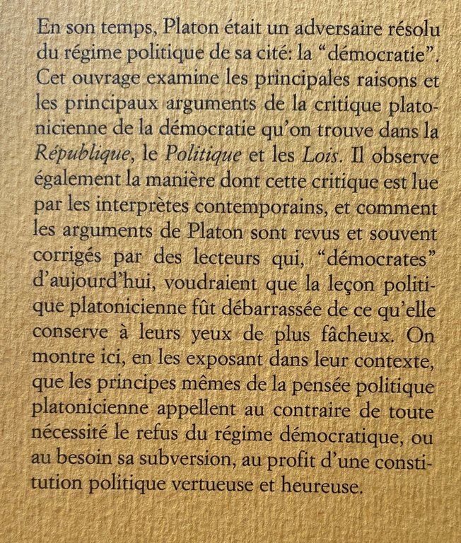 PLATON, LES DEMOCRATES ET LA DEMOCRATIE ESSAI SUR LA RÉCEPTION …