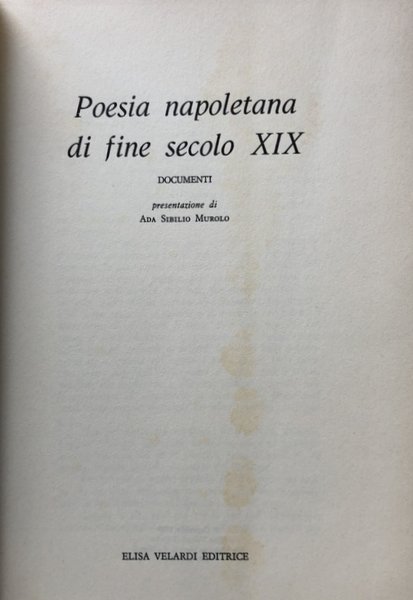 POESIA NAPOLETANA DI FINE SECOLO XIX. DOCUMENTI