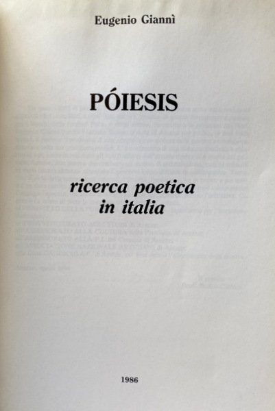 PÓIESIS (POIESIS) RICERCA POETICA IN ITALIA