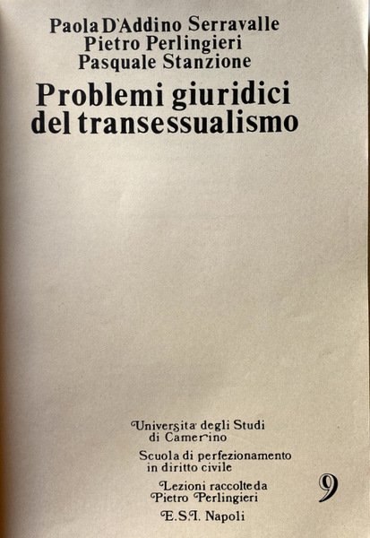 PROBLEMI GIURIDICI DEL TRANSESSUALISMO