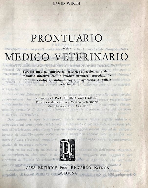 PRONTUARIO DEL MEDICO VETERINARIO. Terapia medica, chirurgica, ostetrico-ginecologica e delle …