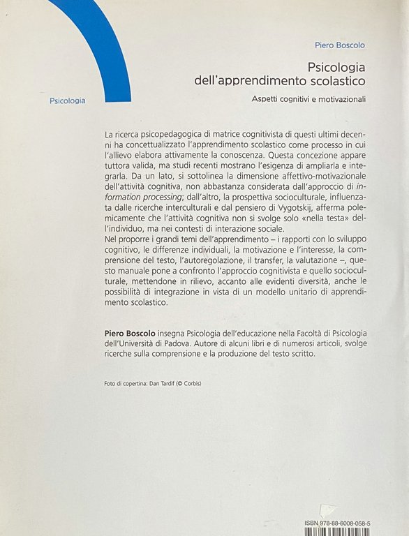PSICOLOGIA DELL'APPRENDIMENTO SCOLASTICO. ASPETTI COGNITIVI E MOTIVAZIONALI