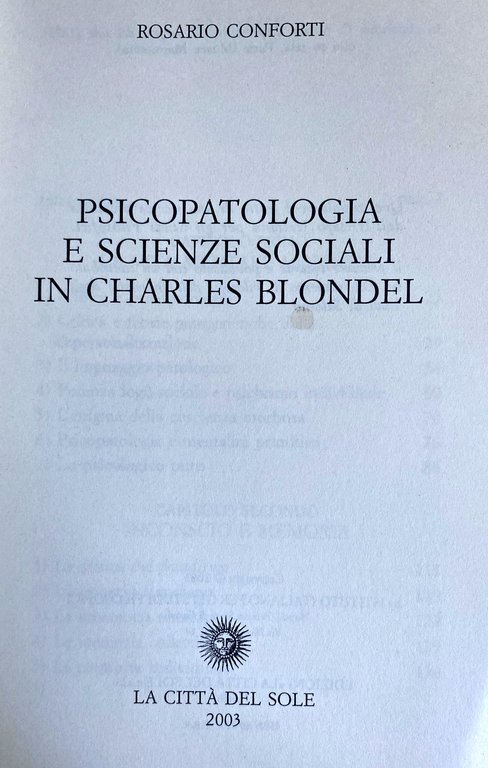 PSICOPATOLOGIA E SCIENZE SOCIALI IN CHARLES BLONDEL