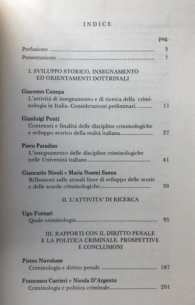 QUADERNI DI SCIENZE CRIMINALI. LA CRIMINOLOGIA ITALIANA. INSEGNAMENTO E RICERCA. …