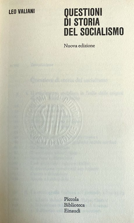 QUESTIONI DI STORIA DEL SOCIALISMO