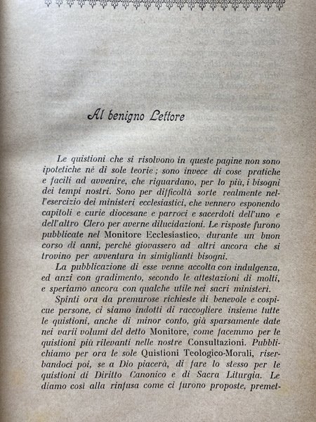 QUISTIONI TEOLOGICO-MORALI DI MATERIE RIGUARDANTI SPECIALMENTE I NOSTRI TEMPI