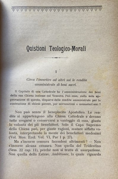 QUISTIONI TEOLOGICO-MORALI DI MATERIE RIGUARDANTI SPECIALMENTE I NOSTRI TEMPI