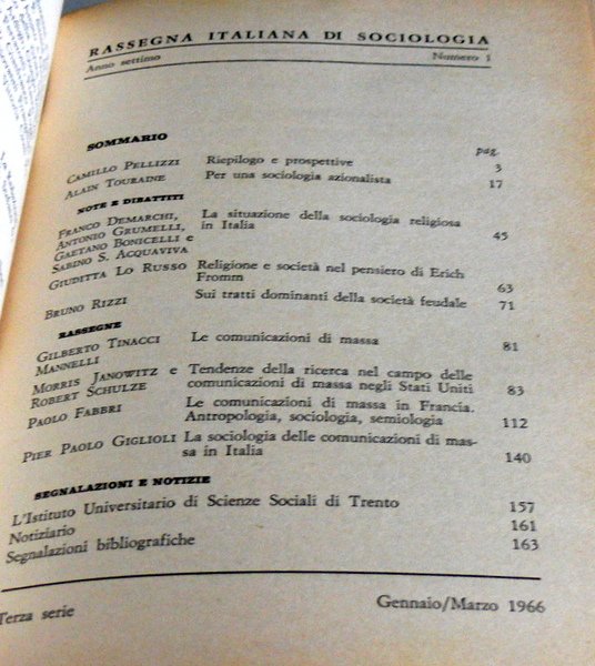 RASSEGNA ITALIANA DI SOCIOLOGIA. ANNO 7 (ANNATA COMPLETA)