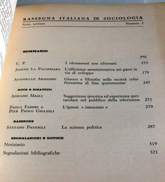RASSEGNA ITALIANA DI SOCIOLOGIA. ANNO 7 (ANNATA COMPLETA)