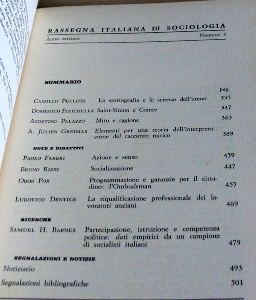 RASSEGNA ITALIANA DI SOCIOLOGIA. ANNO 7 (ANNATA COMPLETA)