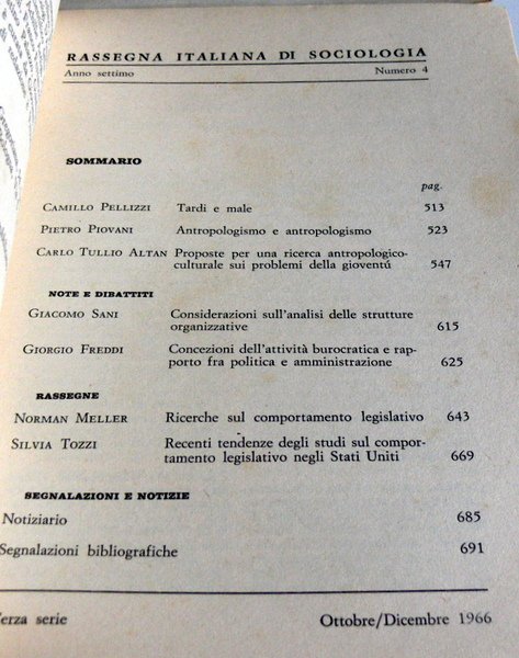 RASSEGNA ITALIANA DI SOCIOLOGIA. ANNO 7 (ANNATA COMPLETA)