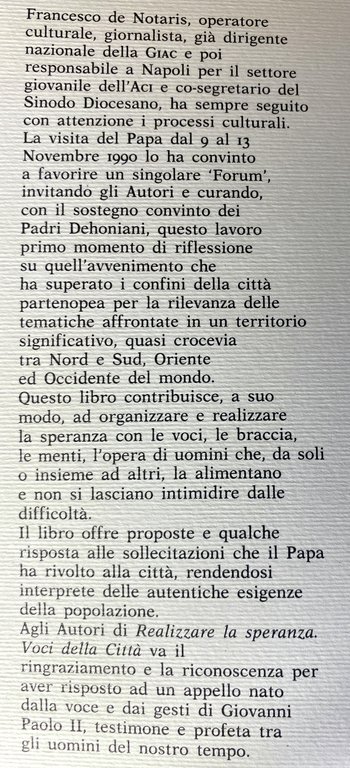 REALIZZARE LA SPERANZA. VOCI DELLA CITTÀ.