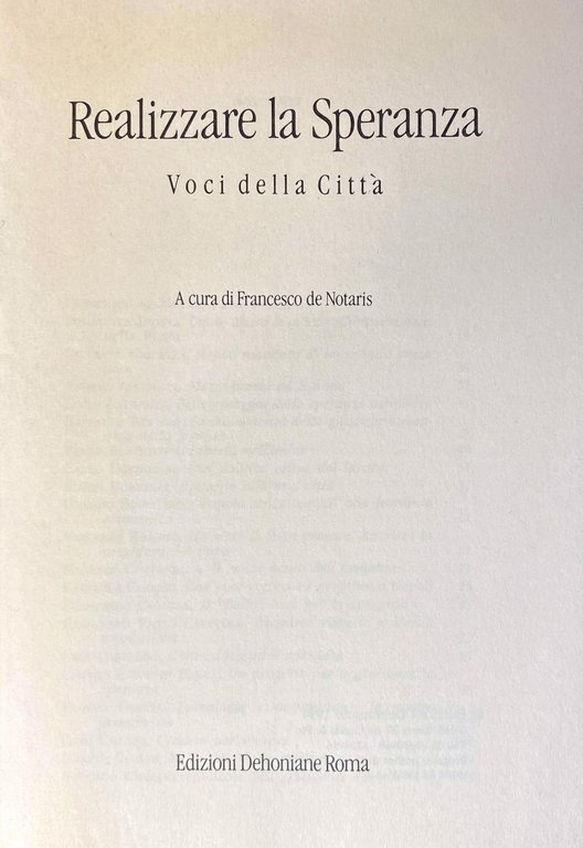 REALIZZARE LA SPERANZA. VOCI DELLA CITTÀ.
