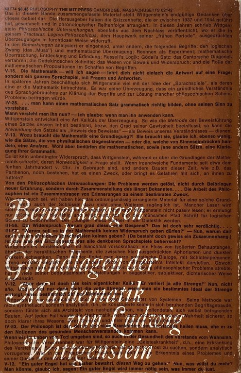 REMARKS ON THE FOUNDATIONS OF MATHEMATICS BY LUDWIG WITTGENSTEIN, BEMERKUNGEN …