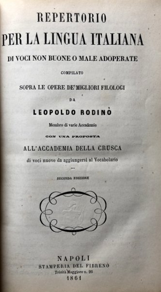 REPERTORIO PER LA LINGUA ITALIANA DI VOCI NON BUONE O …