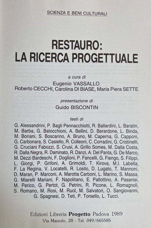 RESTAURO: LA RICERCA PROGETTUALE