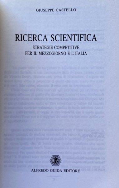 RICERCA SCIENTIFICA. STRATEGIE COMPETITIVE PER IL MEZZOGIORNO E L'ITALIA