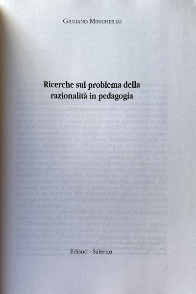 RICERCHE SUL PROBLEMA DELLA RAZIONALITÀ IN PEDAGOGIA