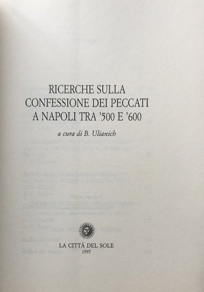 RICERCHE SULLA CONFESSIONE DEI PECCATI A NAPOLI TRA '500 E …