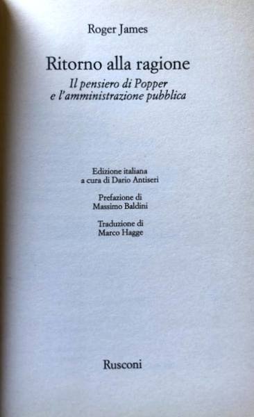 RITORNO ALLA RAGIONE. IL PENSIERO DI POPPER E L'AMMINISTRAZIONE PUBBLICA. …