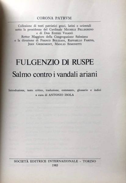 SALMO CONTRO I VANDALI ARIANI. (PSALMUS CONTRA VANDALOS ARRIANOS)