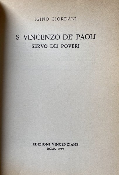 SAN S. VINCENZO DE' PAOLI SERVO DEI POVERI