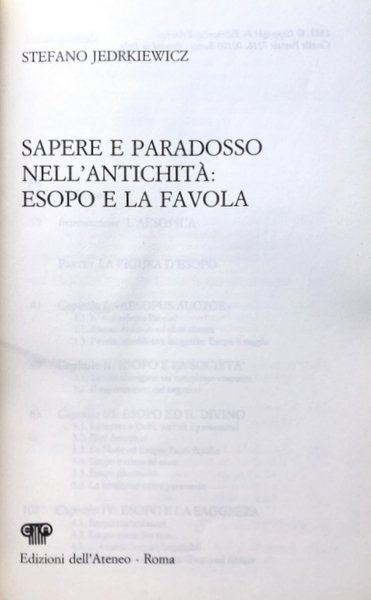 SAPERE E PARADOSSO NELL'ANTICHITÀ: ESOPO E LA FAVOLA