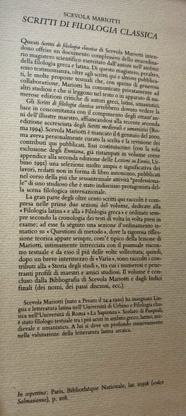 SCRITTI DI FILOLOGIA CLASSICA