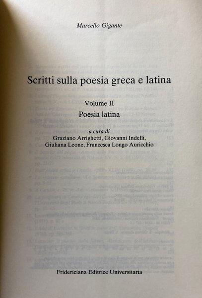 SCRITTI SULLA POESIA GRECA E LATINA. (VOLUME 1, VOLUME 2)