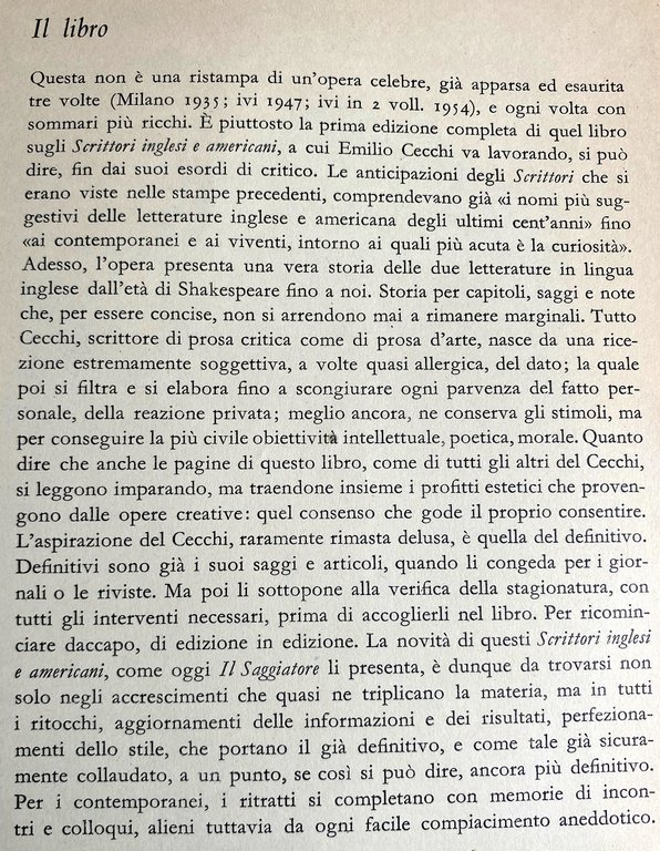 SCRITTORI INGLESI E AMERICANI. SAGGI, NOTE E VERSIONI