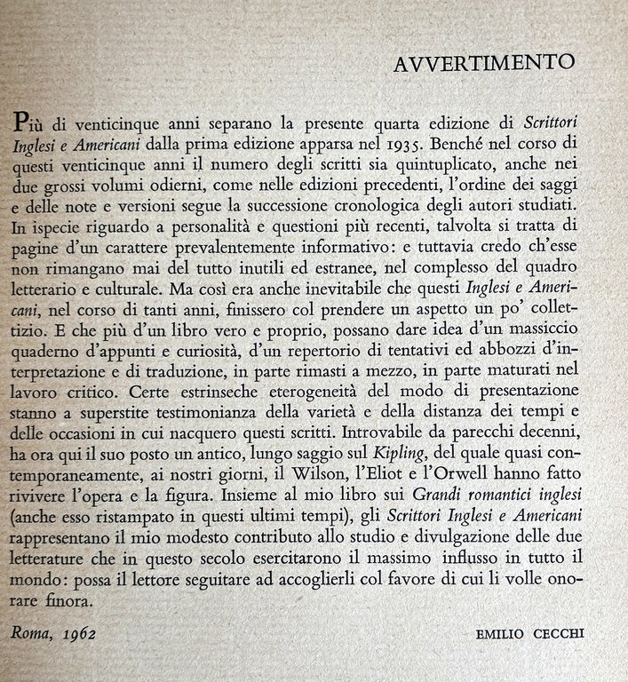 SCRITTORI INGLESI E AMERICANI. SAGGI, NOTE E VERSIONI