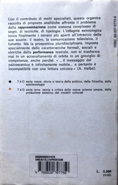 SEMIOLOGIA DELLA RAPPRESENTAZIONE: TEATRO, TELEVISIONE, FUMETTO