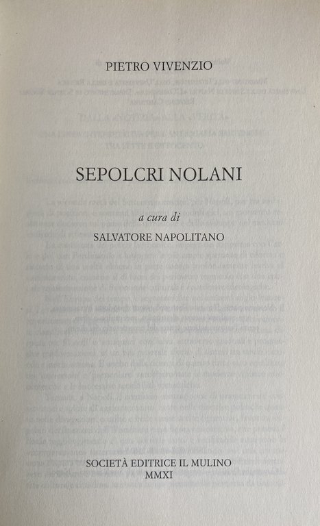 SEPOLCRI NOLANI. A CURA DI SALVATORE NAPOLITANI