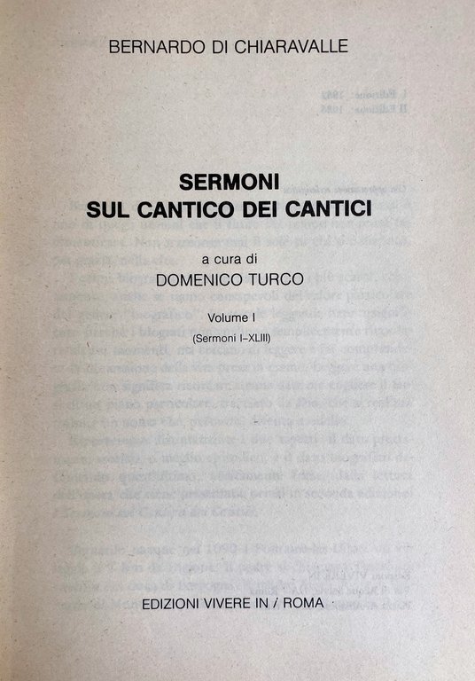 SERMONI SUL CANTICO DEI CANTICI. Volumi 1-2 (Sermoni I-XLIII, Sermoni …