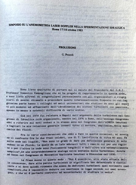 SIMPOSIO: ANEMOMETRIA LASER-DOPPLER NELLA SPERIMENTAZIONE IDRAULICA