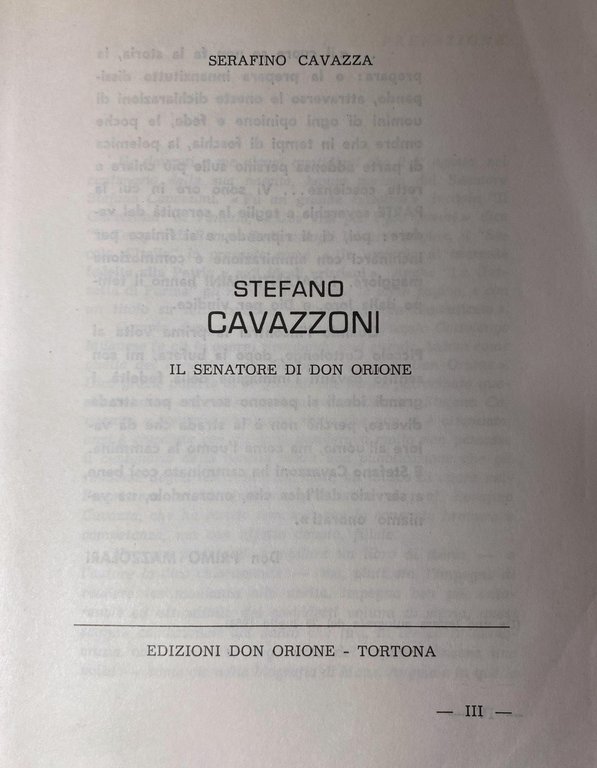 STEFANO CAVAZZONI: IL SENATORE DI DON ORIONE