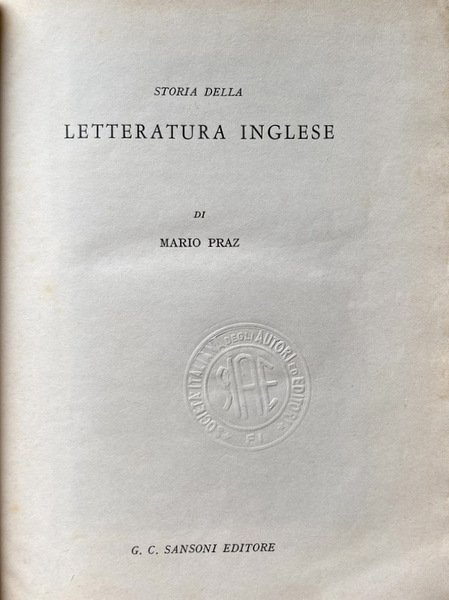 STORIA DELLA LETTERATURA INGLESE