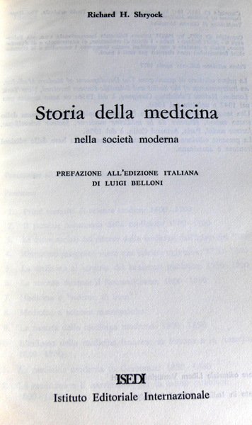 STORIA DELLA MEDICINA NELLA SOCIETÀ MODERNA