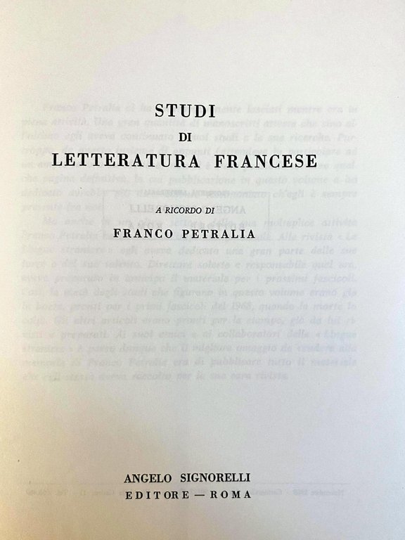 STUDI DI LETTERATURA FRANCESE A RICORDO DI FRANCO PETRALIA | Immagine Gallery 6