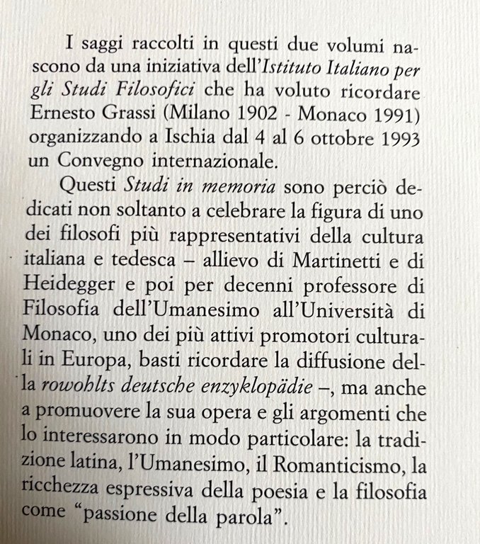 STUDI IN MEMORIA DI ERNESTO GRASSI (VOLUMI 1-2). Convegno internazionale, … | Immagine Gallery 7