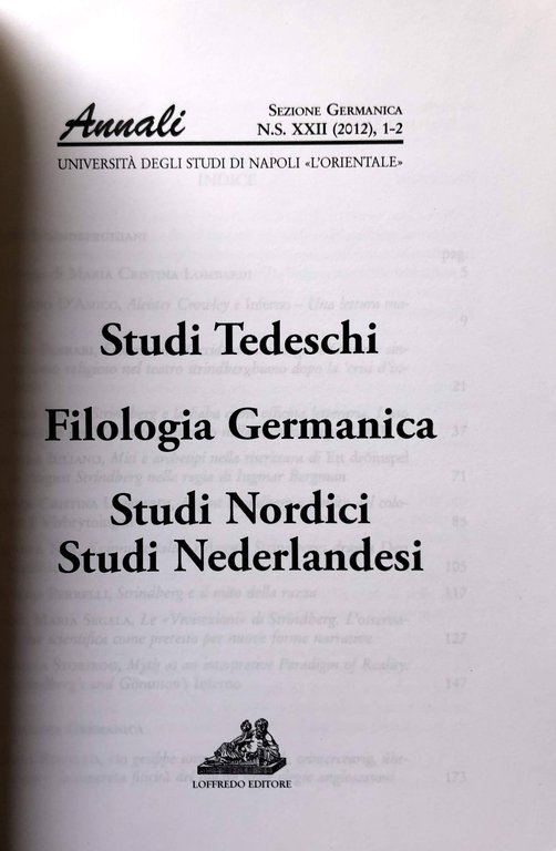 STUDI TEDESCHI. FILOLOGIA GERMANICA. STUDI NORDICI. STUDI NEDERLANDESI. ANNALI, SEZIONE … | Immagine Gallery 2