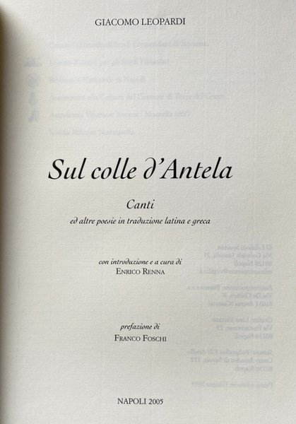 SUL COLLE D'ANTELA. CANTI E ALTRE POESIE IN TRADUZIONE LATINA …