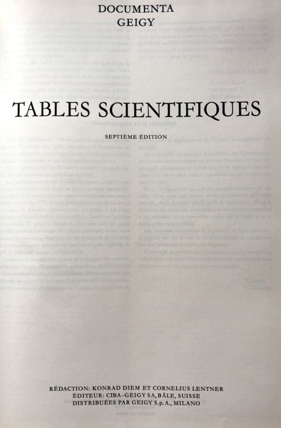 TABLES SCIENTIFIQUES. DOCUMENTA GEIGY (SEPTIÈME ÉDITION)