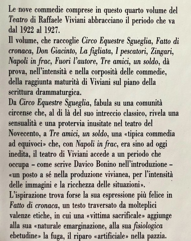 TEATRO. VOLUME 4 IV. (Circo equestre Sgueglia. Fatto di cronaca. …