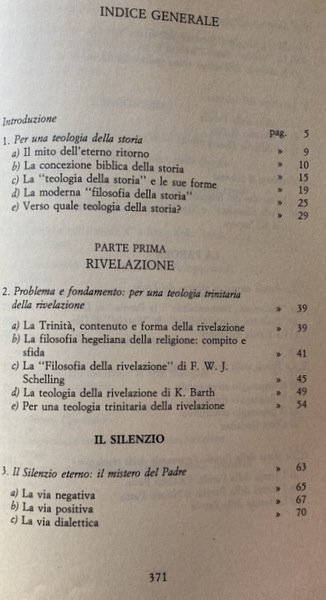 TEOLOGIA DELLA STORIA SAGGIO SULLA RIVELAZIONE, L'INIZIO E IL COMPIMENTO